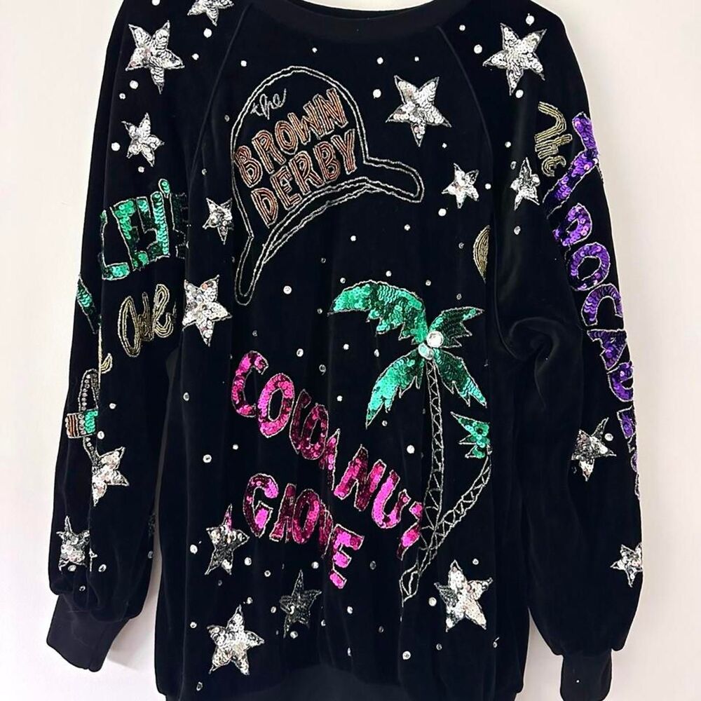 Rare Vintage 80s Bonnie Boerer & Co black velvet sequin Hollywood sweatshirt